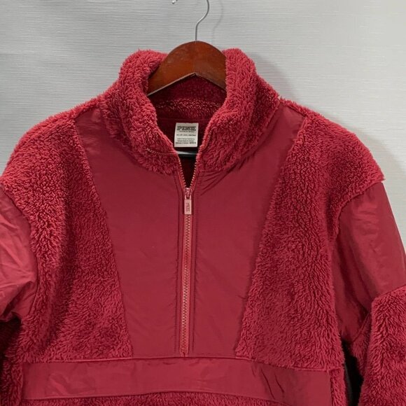 PINK Victorias Secret Sweatshirt Womens XS Fuzzy Fleece 1/4 Zip Pullover Pockets - Picture 2 of 10